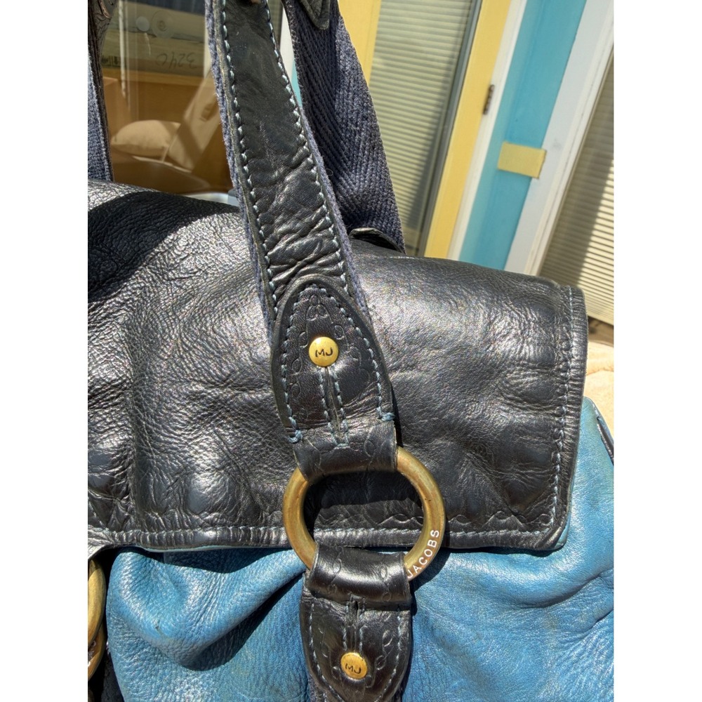 Marc Jacobs Rare Vintage Sasha Teal Black Leather Beaded Satchel Bag - Picture 15 of 16